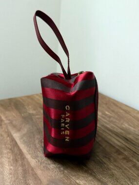 CARVEN PARIS Vintage Satin Striped Makeup Bag Travel Clutch Wristlet